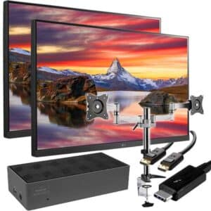 Dual LG 27" Monitors with Arms and Docking Station