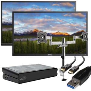 Dual Dell 24" Monitors with Desk Mount Arms and a USB-A Docking Station - Complete Setup / All-you-need