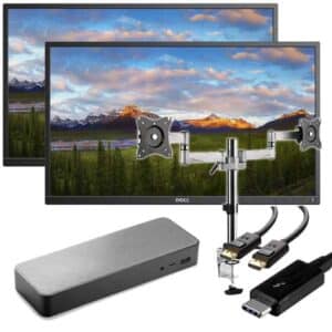 Dual Dell 24" Monitors with Desk Mount Arms and a USB-C Docking Station - Complete Setup / All-you-need