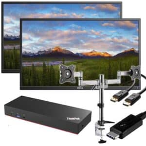 Dual 24" Dell LED Monitors with Desk mount arms and a USB-C Docking Station