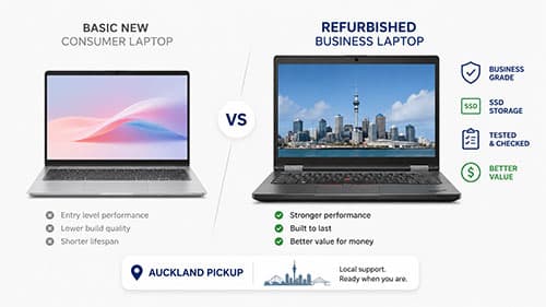 Cheap new laptop compared with a refurbished business laptop in Auckland