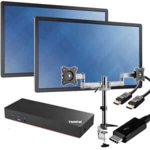 Dual Dell 22" Monitors (P2214hb) + New Desk Mount Arms + USB-C Docking Station