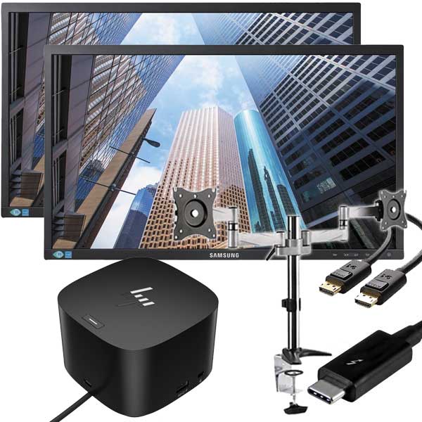 Dual Samsung 24" Full HD Monitors + New Desk Mount Arms + USB Docking Station (Copy)