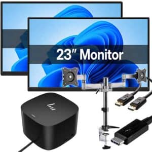 Complete 23" Dual Monitor Bundle with Docking Station and Arms