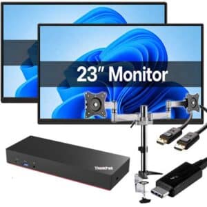 Dual 23" Monitor Bundle with Lenovo USB-C Dock & New Desk-Mount Arms